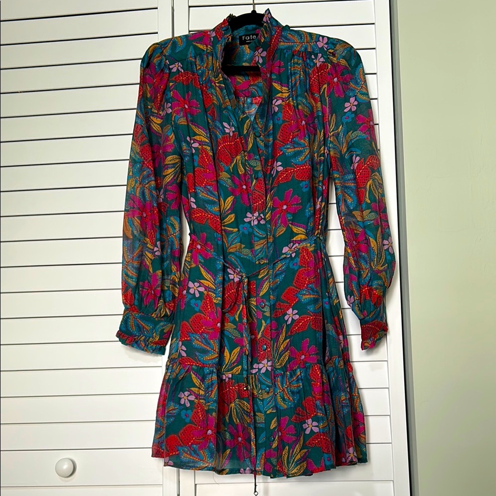 Fate Floral Long Sleeve Button Front Mini Dress Size M